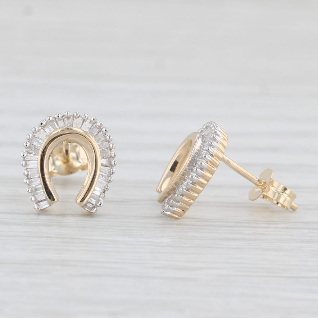 Light Gray 0.27ctw Diamond Horseshoe Stud Earrings 14k Yellow Gold Western Luck