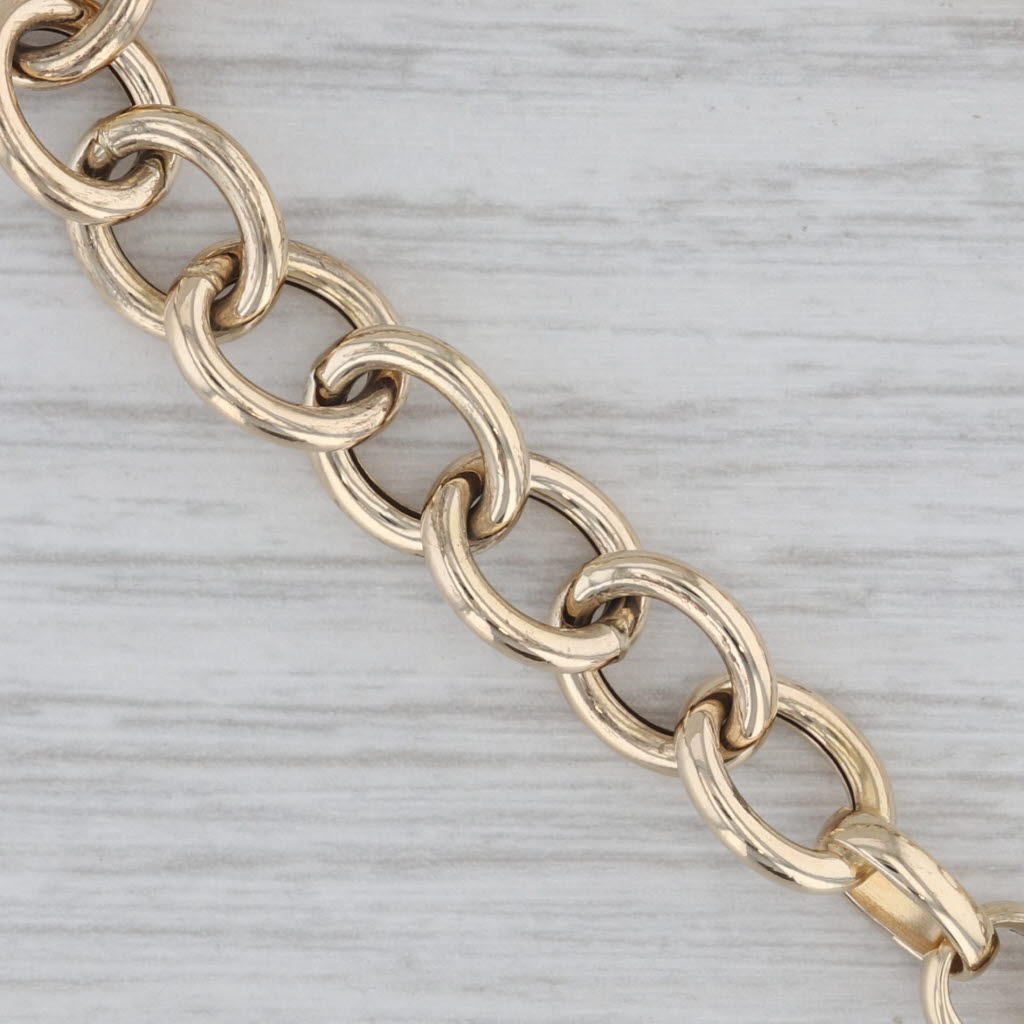 Gray Engravable Heart ID Tag Charm Bracelet 14k Yellow Gold Cable Chain 7.75"