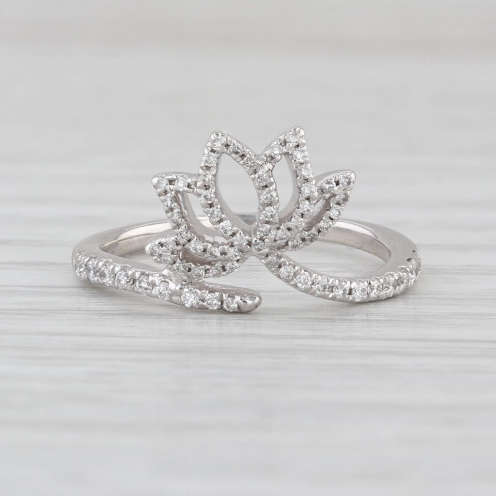 0.16ctw Diamond Flower Bypass Ring 10k White Gold Size 4.75