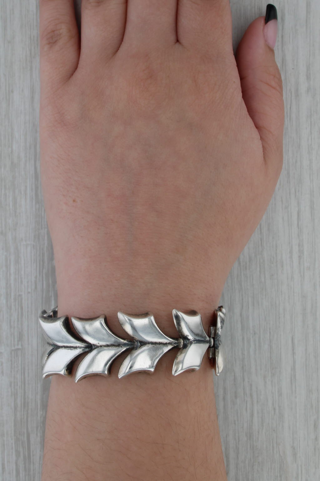 Vintage Lopaz Taxco Chevron V Link Bracelet Sterling Silver 6.5" 22.2mm