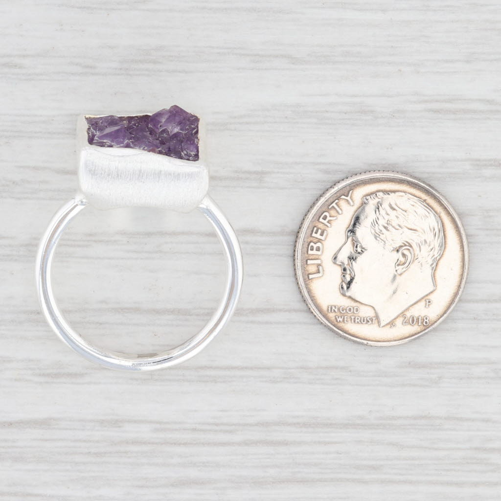 New Nina Wynn Amethyst Druzy Ring Sterling Silver Size 7 Statement
