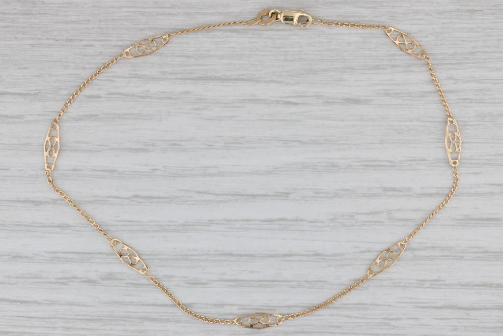 Gray Vintage Ankle Bracelet 14k Yellow Gold 10" 4mm Ornate link Curb Chain