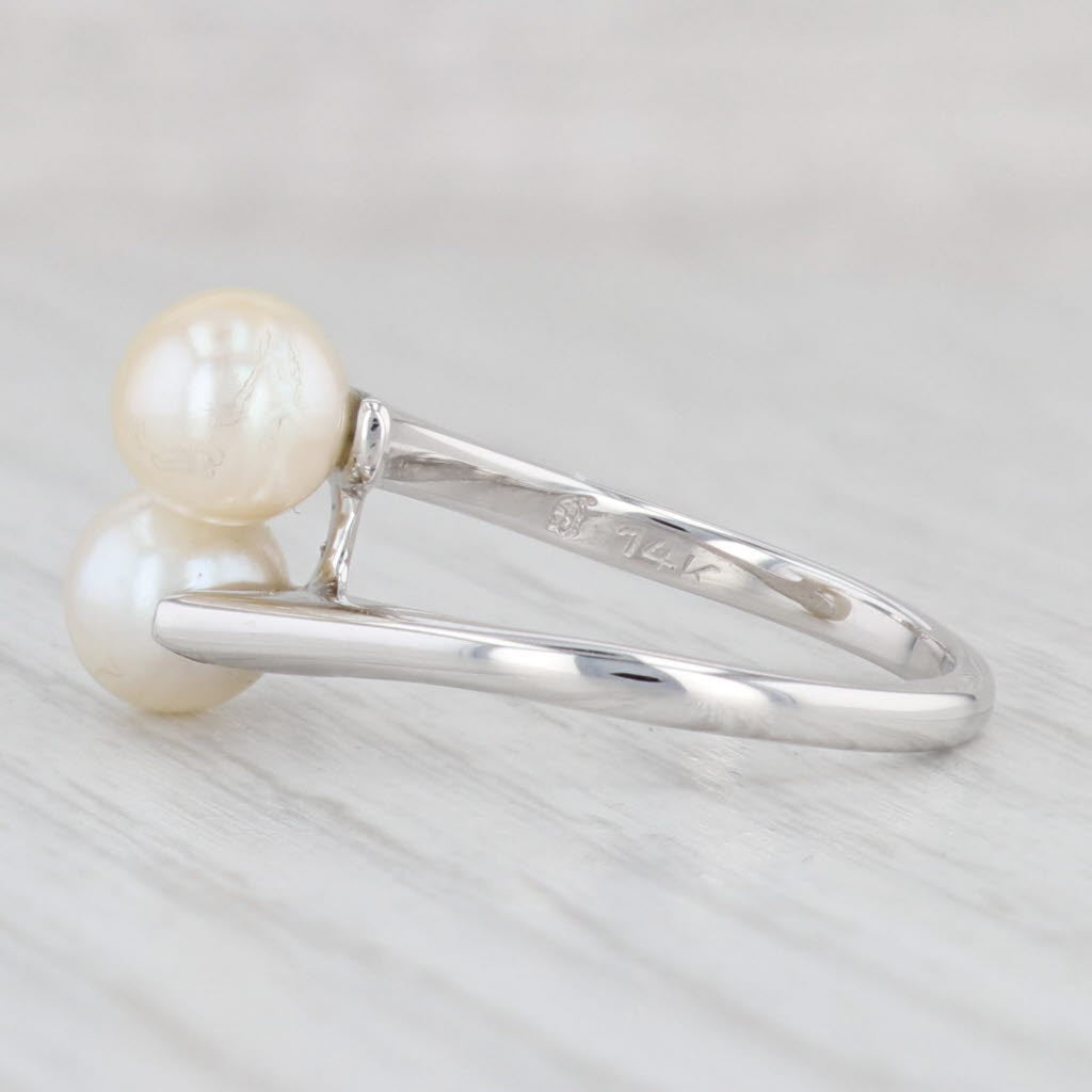 Light Gray 2 Cultured Pearls Bypass Ring 14k White Gold Size 6.25