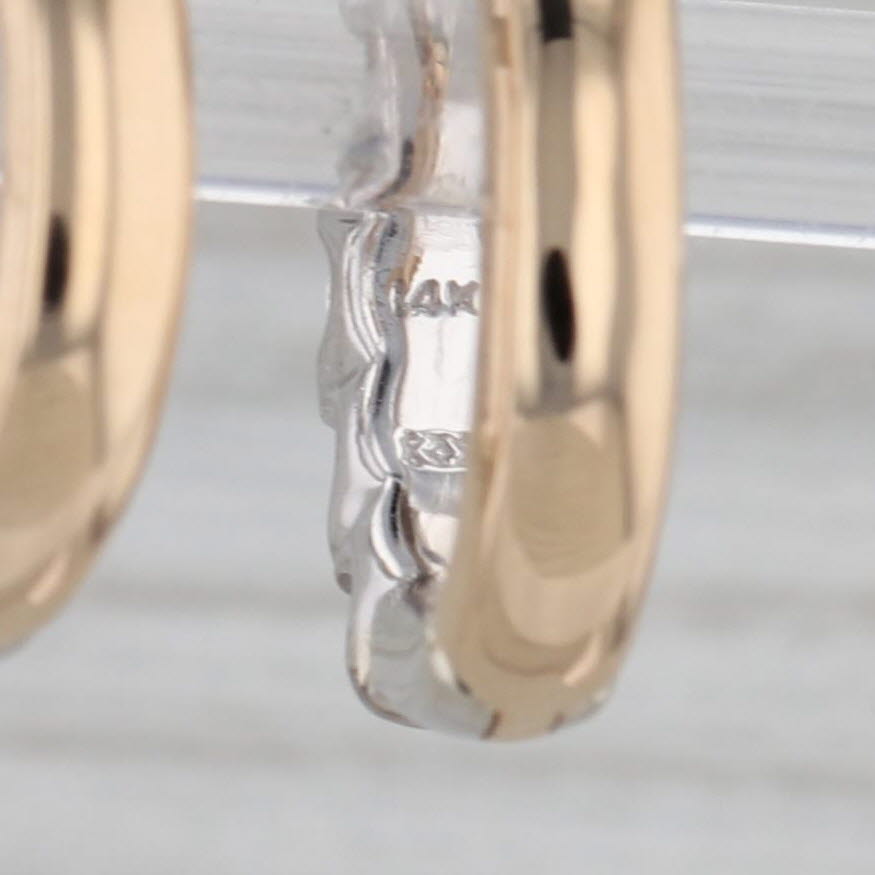 Gray 0.47ctw Diamond Hoop Huggie Earrings 14k Gold 2-Toned Hinged Snap Top