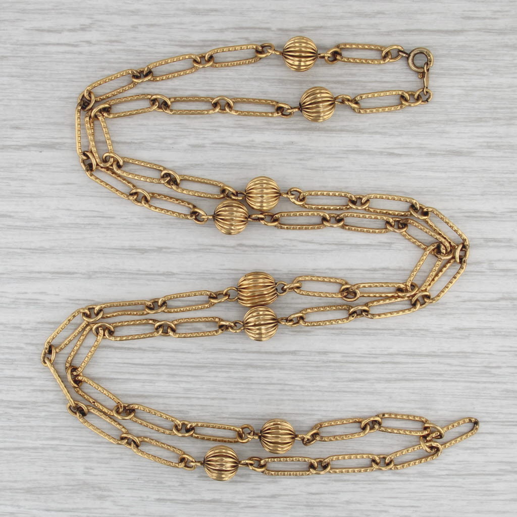 Vintage Bead Station Cable Chain Necklace 12k Gold Filled 31" Stackable AS IS