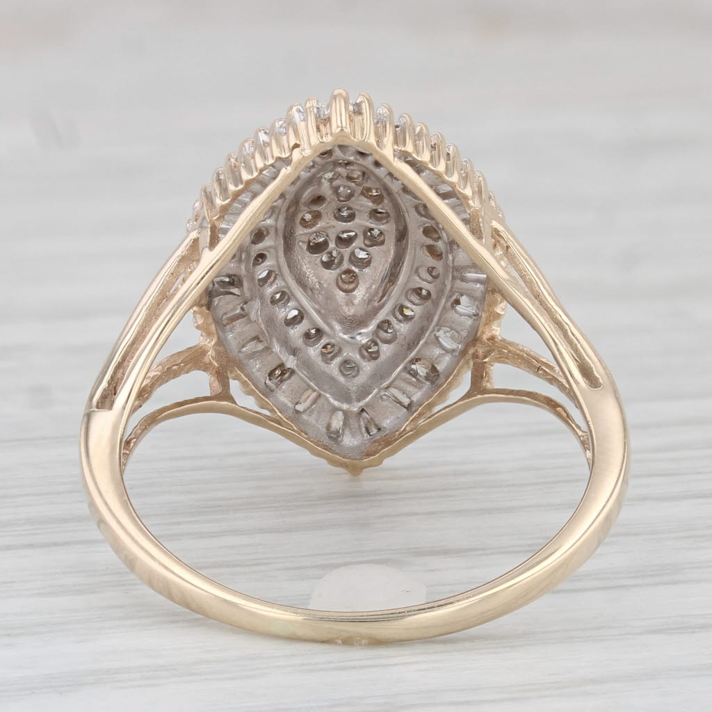 Light Gray 0.53ctw Diamond Cluster Marquise Ring 10k Yellow Gold Size 10.75