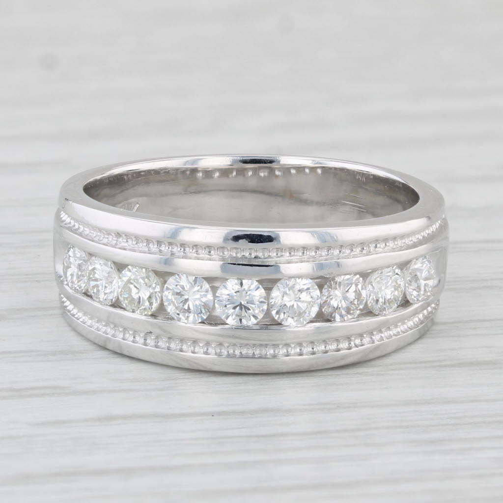 Light Gray 0.73ctw Men's Diamond Wedding Band 14k White Gold Size 8.5