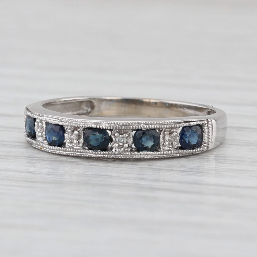 0.52ctw Blue Sapphire Diamond Ring 14k White Gold Stackable Wedding Band Sz 6.75