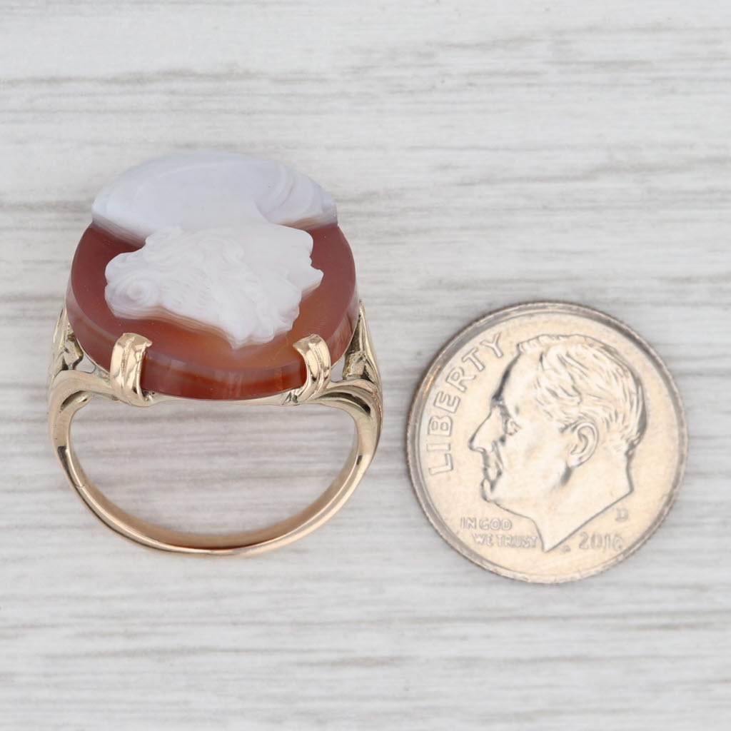 Light Gray Vintage Carved Sardonyx Cameo Ring 14k Yellow Gold Size 7 Statement