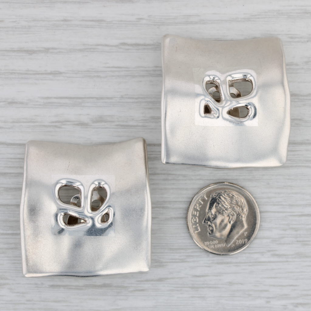 Gray Bat Ami Flower Statement Earrings Sterling Silver Israel Clip On Non Pierced