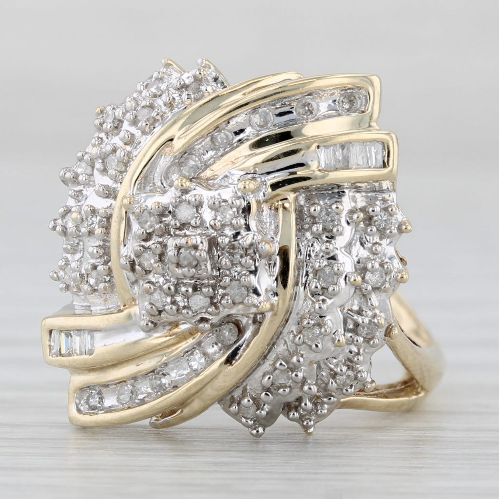 Gray 0.15ctw Diamond Cluster Swirl Ring 10k Yellow Gold Size 8.25
