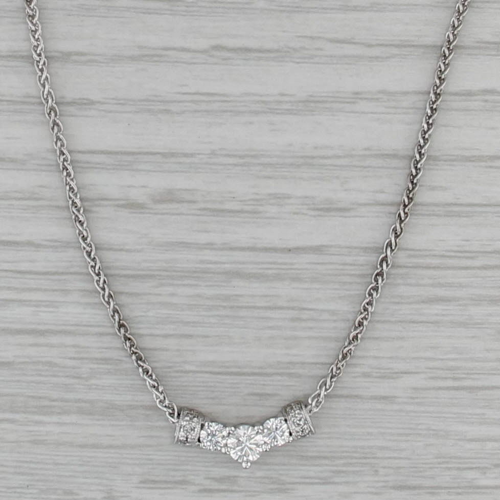 0.65ctw Diamond Pendant Necklace 14k White Gold 18.5" Wheat Chain