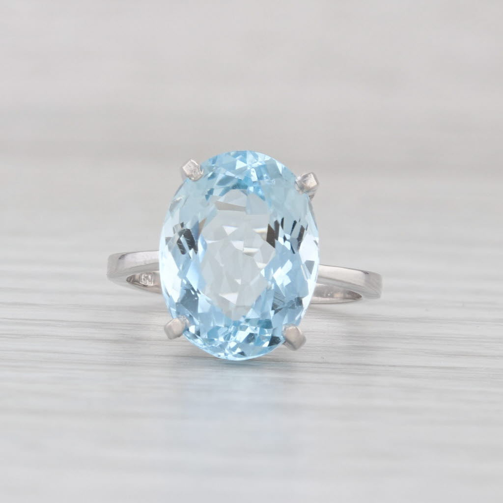 5.40ct Oval Aquamarine Solitaire Ring 18k White Gold Size 5
