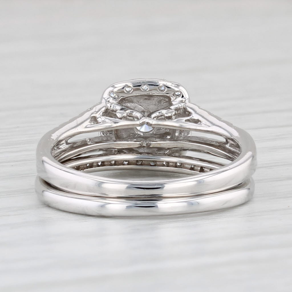 Light Gray 0.44ctw Round Diamond Halo Engagement Ring Wedding Band Bridal Set 14k Gold Sz 6