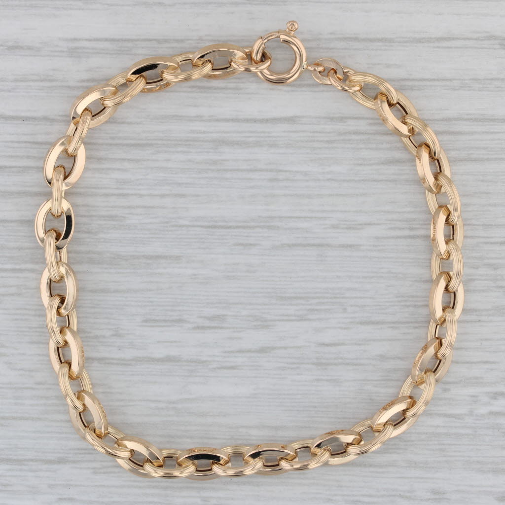 Gray 7.25" Cable Chain Bracelet 18k Yellow Gold 5.8mm Starter Charm
