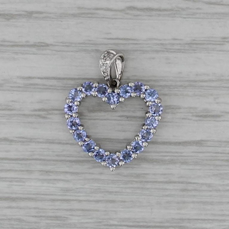 1.20ctw Tanzanite Open Heart Pendant 10k White Gold Diamond Accents