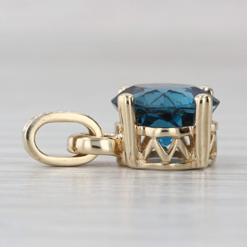 3.50ct London Blue Topaz Diamond Pendant 10k Yellow Gold Cushion Solitaire