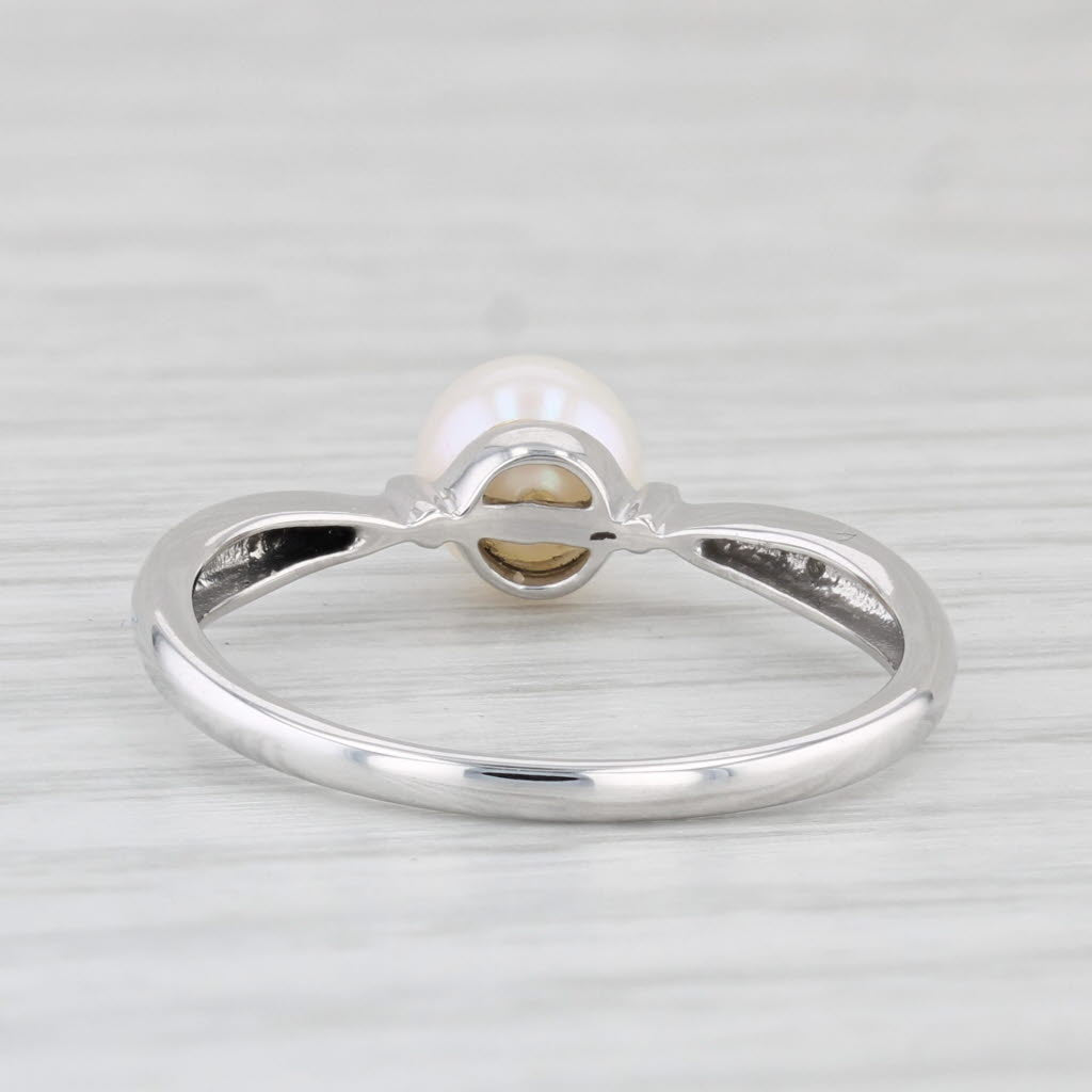 Light Gray Cultured Pearl Diamond Ring 10k White Gold Size 7