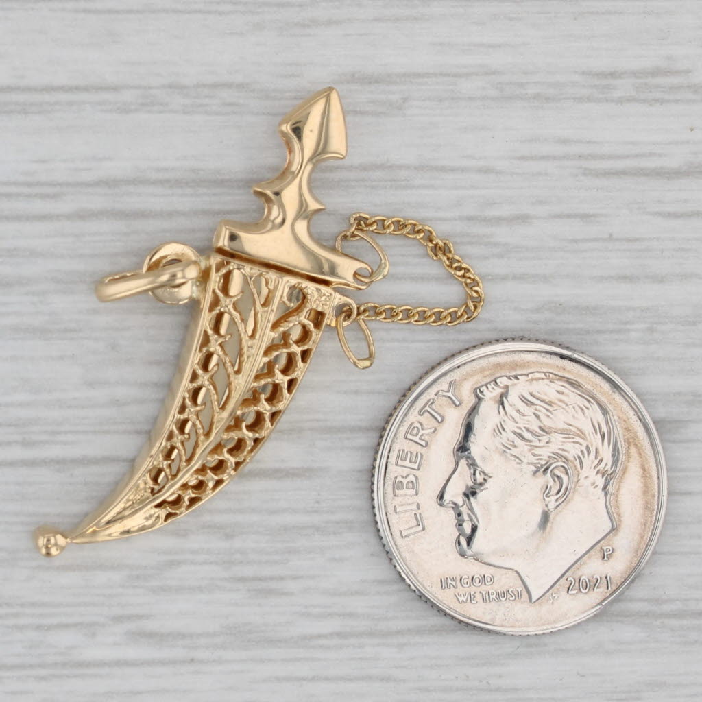 Gray Dagger in Sheaf Pendant 18k Yellow Gold Charm Opens