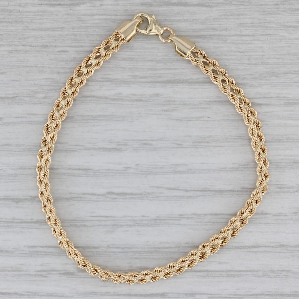 Gray New Woven Rope Chain Bracelet 14k Yellow Gold 6.75" 4.3mm