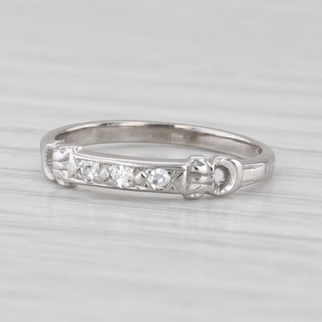 Antique Diamond Wedding Band 18k White Gold Size 3.75 Stackable Anniversary