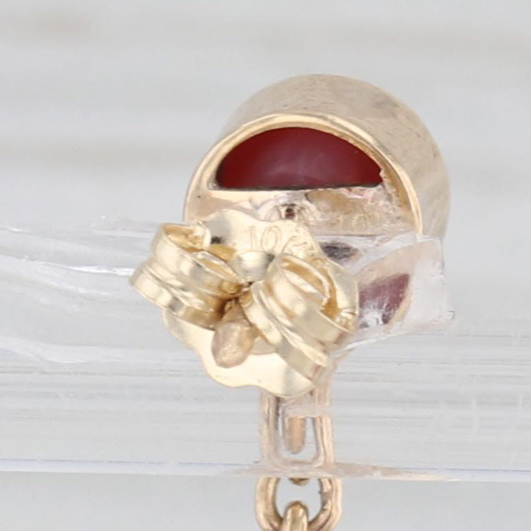 Light Gray Red Coral Drop Earrings 10k Yellow Gold Pierced Dangles