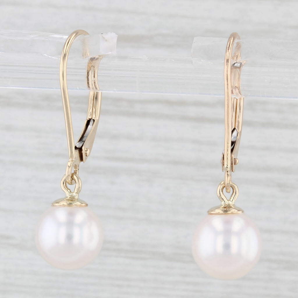 Light Gray Cultured Pearl Dangle Earrings 14k Yellow Gold Hook Post Lever Backs Drops