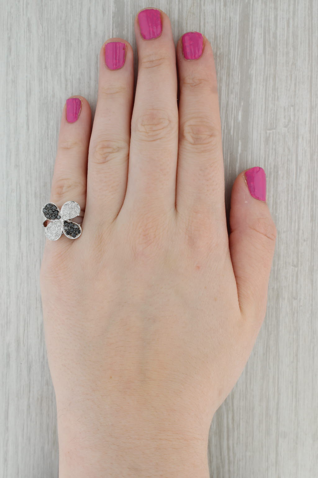 Dark Gray 0.50ctw Black White Pave Diamond Flower Ring 14k White Gold Size 7 Cocktail