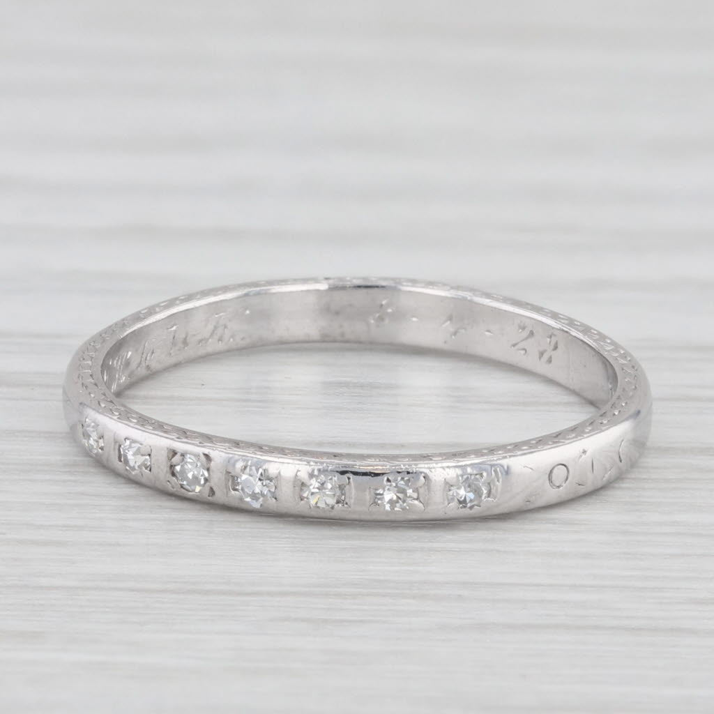 Light Gray 0.10ctw Diamond Wedding Band 18k Gold Size 7.75 Stackable Ring Art Deco 1920s