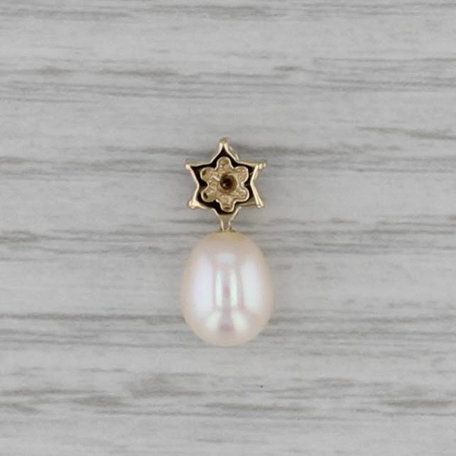 Cultured Pearl Diamond Star Pendant 14k Yellow Gold Small Drop