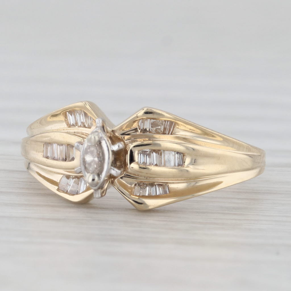 Light Gray 0.20ctw Marquise Diamond Engagement Ring 10k Yellow Gold Size 6