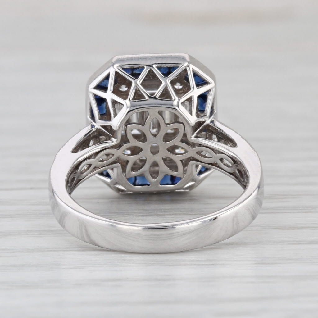 2.07ctw Diamond Blue Sapphire Halo Engagement Ring 18k White Gold Size 7