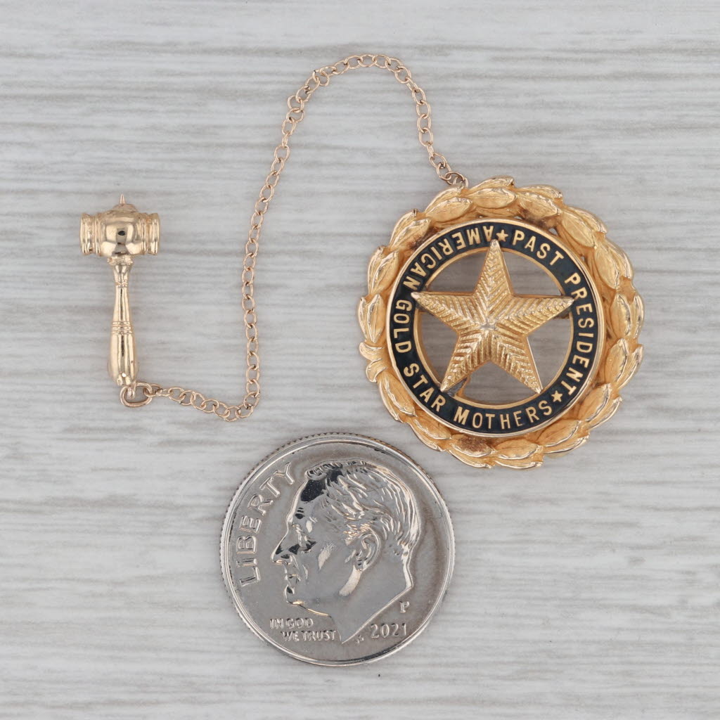 Gray American Gold Star Mothers Past President Pin 10k Gold Gavel Guard