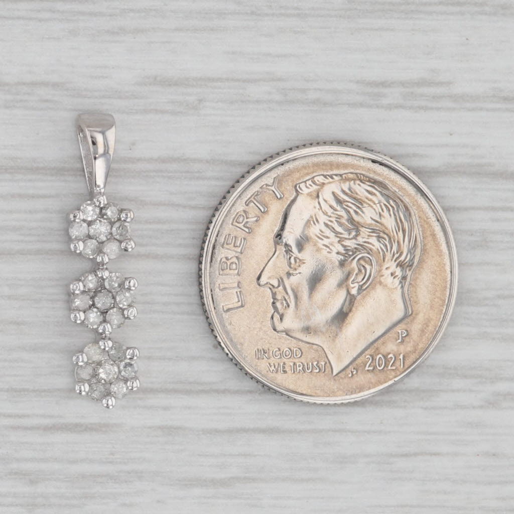 Gray 0.13ctw Diamond Flower Clusters Journey Pendant 10k White Gold