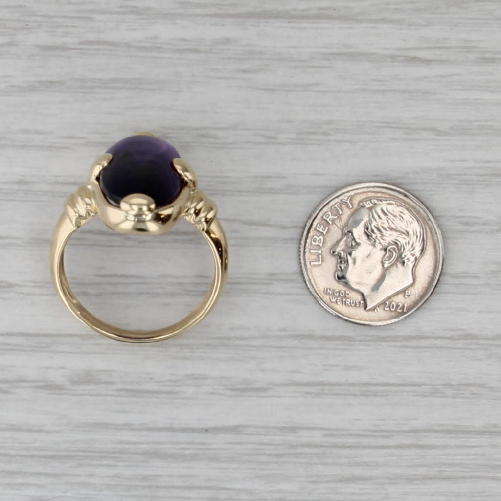 Amethyst Oval Cabochon Solitaire Ring 14k Yellow Gold Size 8