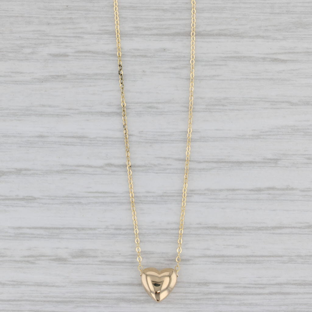 Gray Small Heart Pendant Cable Chain Necklace 14k Yellow Gold Adjustable 16"-18"
