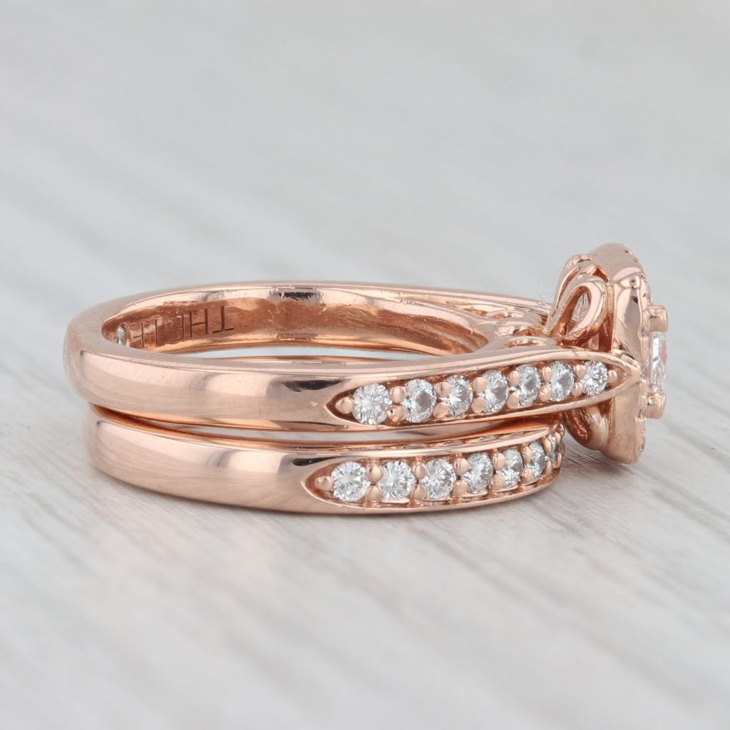 Light Gray LEO 1ctw Princess Halo Diamond Engagement Ring Wedding Band Bridal 14k Rose Gold