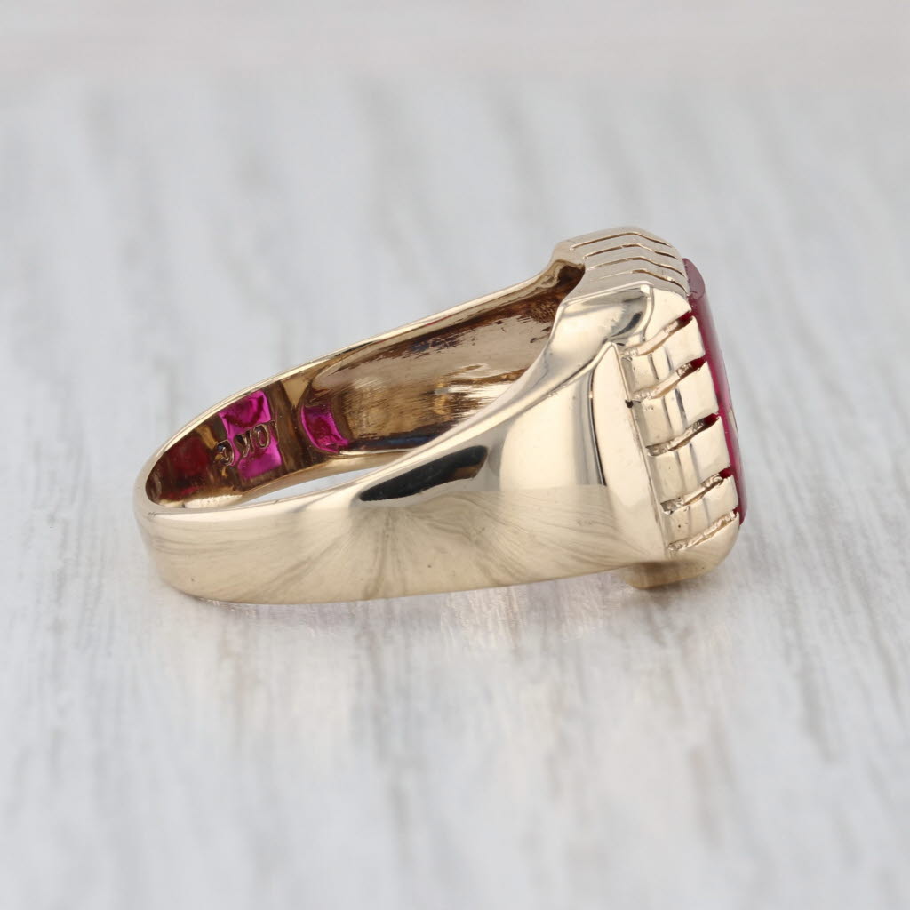 Vintage Masonic Signet Ring 10k Yellow Gold Lab Created Ruby Blue Lodge 10.25