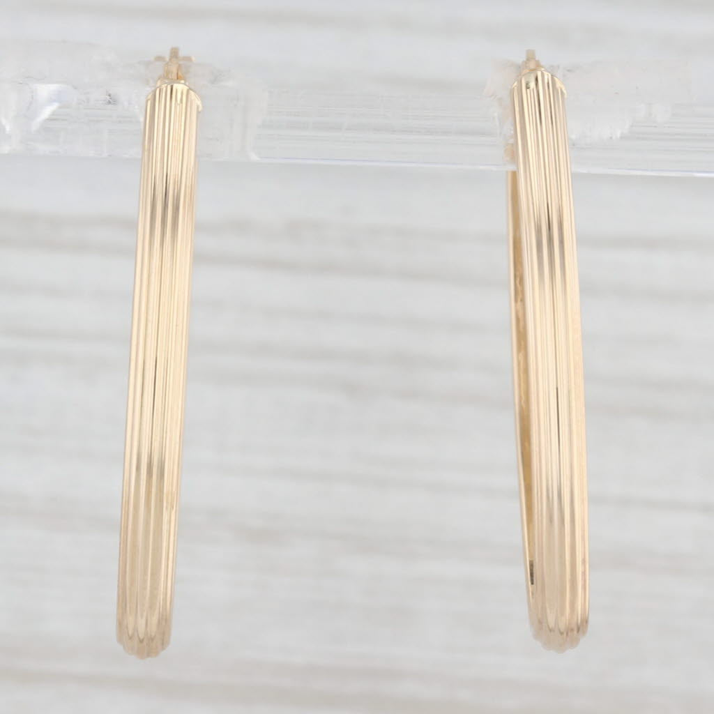 Light Gray New Beveled Oval Hoop Earrings 14k Yellow Gold Snap Top Hoops