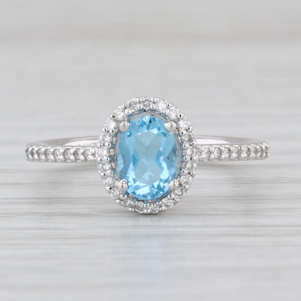 1.15ctw Oval Blue Topaz Diamond Halo Ring 14k White Gold Size 7 Engagement