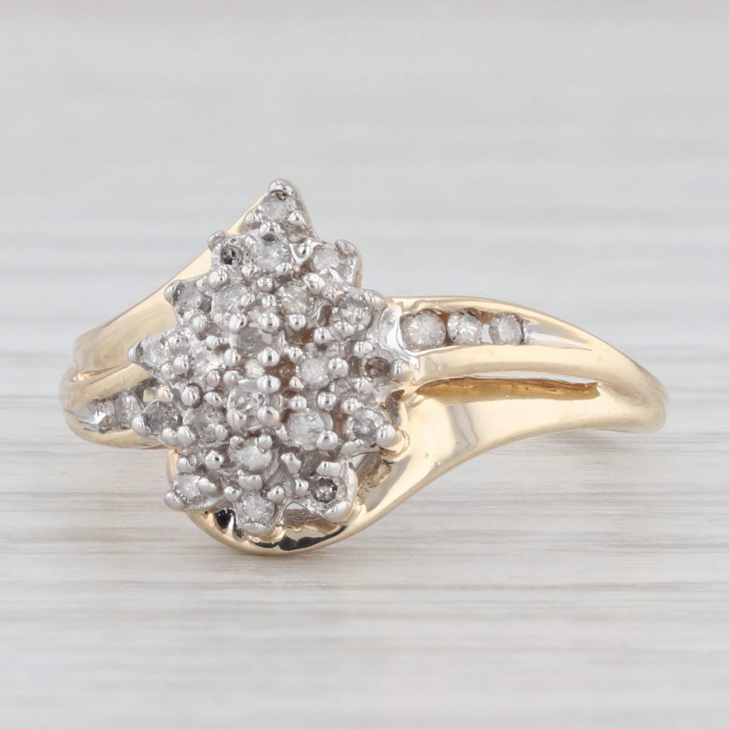 Light Gray 0.15ctw Diamond Cluster Bypass Ring 10k Yellow Gold Size 7 Engagement