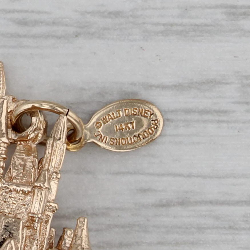Dark Gray Disney Castle Charm 14k Yellow Gold Souvenir 3D Pendant 3D Detailing