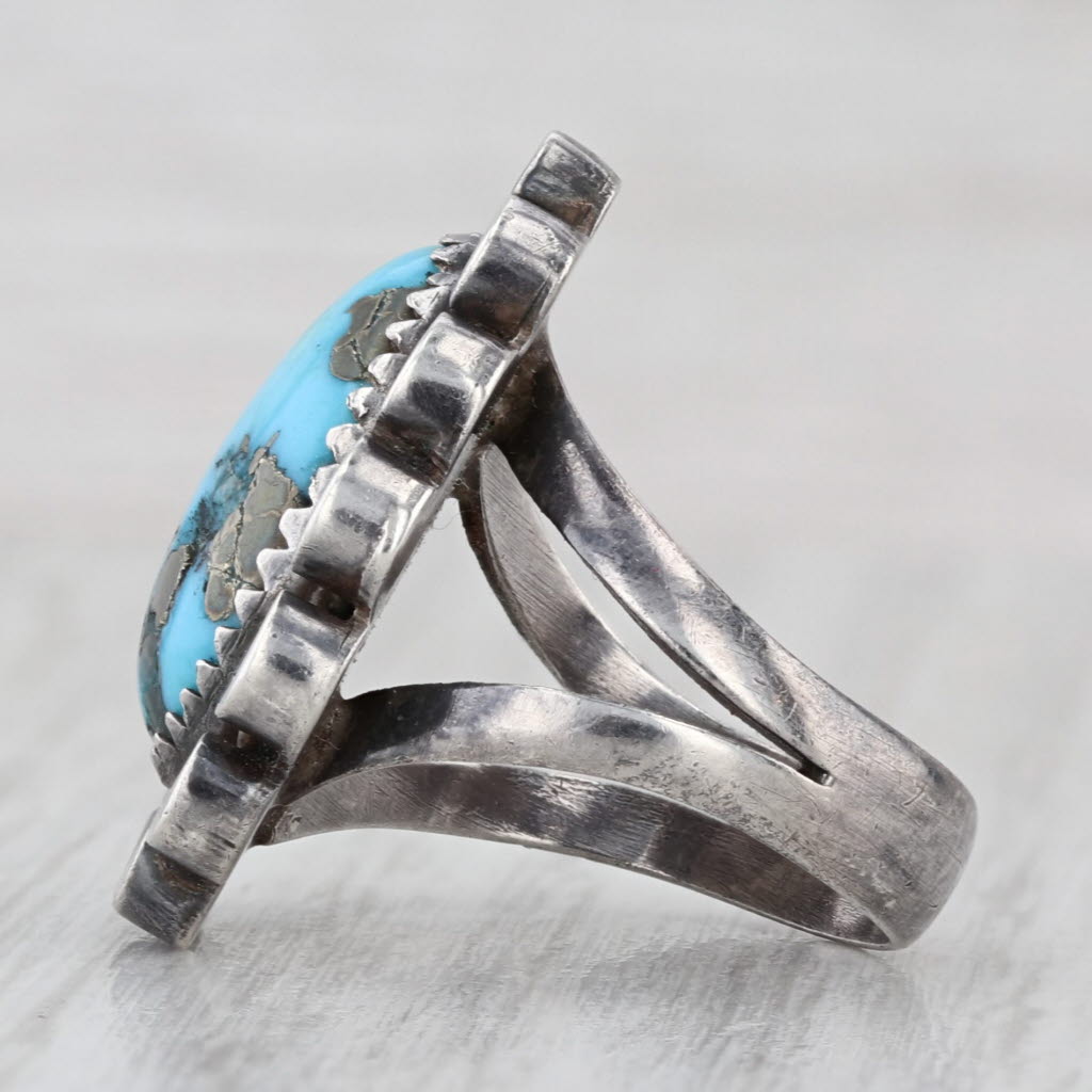 Vintage Native American Turquoise Cabochon Ring Sterling Silver Size 5.25
