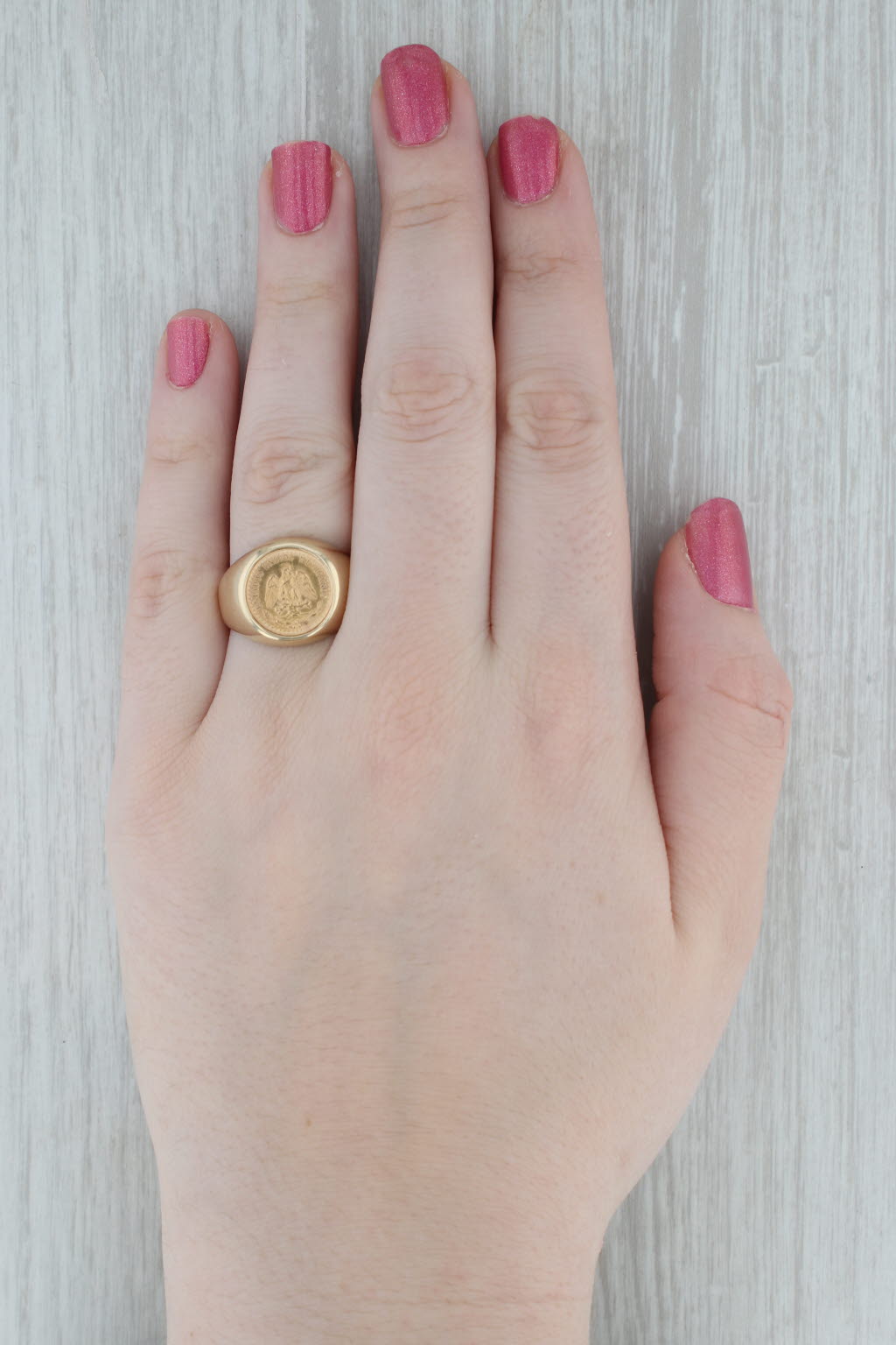 Gray 1945 Dos Pesos Coin Ring 14k 900 Yellow Gold Size 9 Mexico