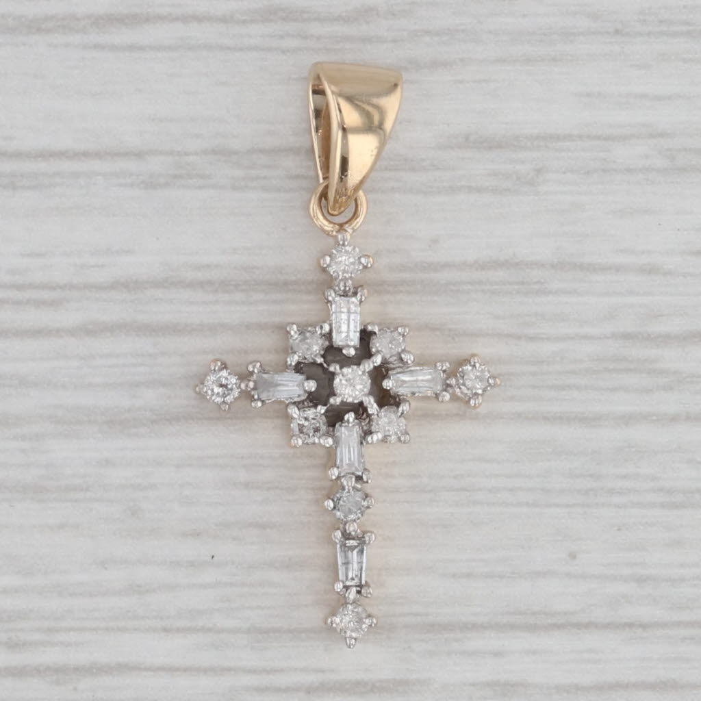 Gray 0.25ctw Diamond Cross Pendant 14k Yellow Gold Small Drop