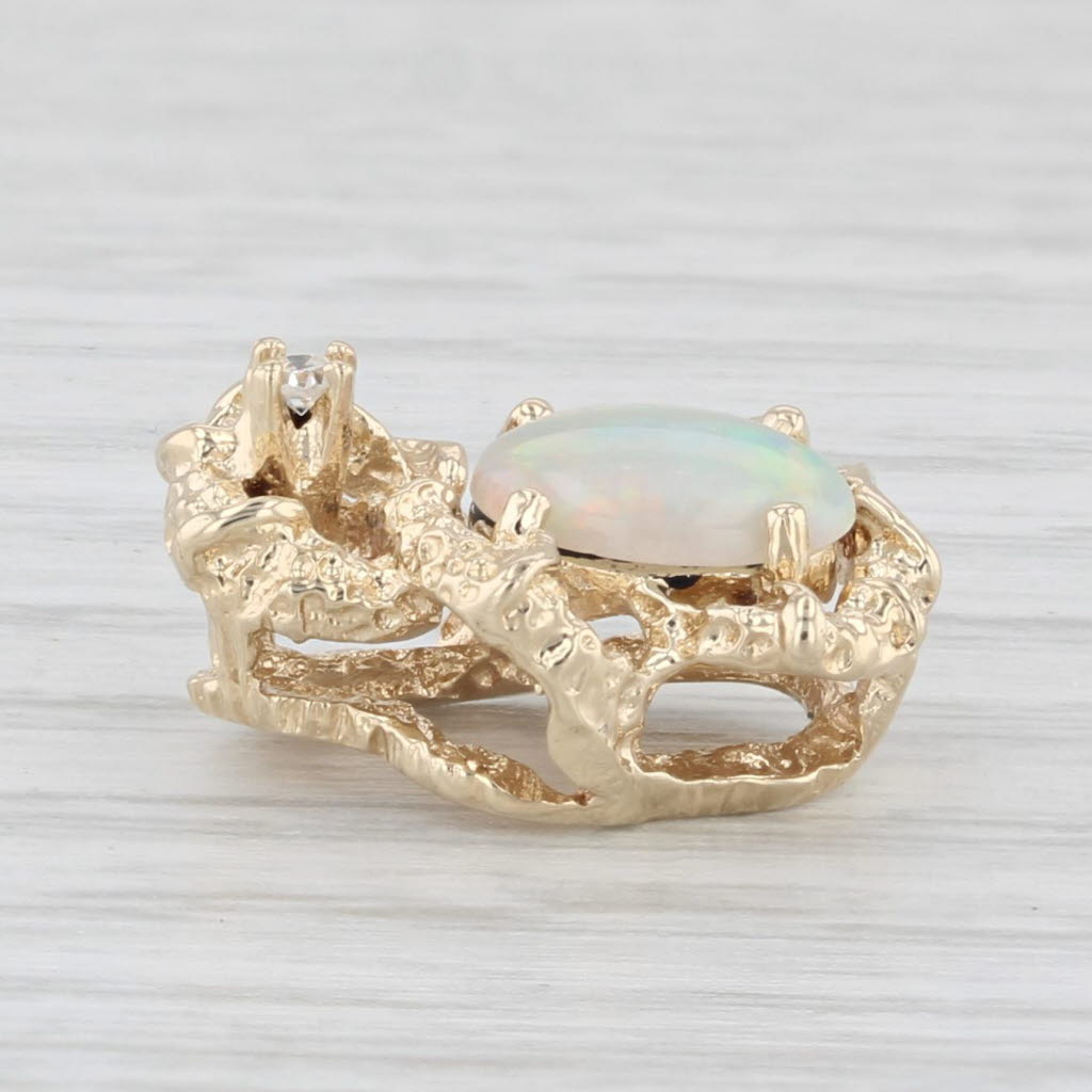 Light Gray Vintage Opal Diamond Pendant 14k Yellow Gold Ornate Abstract