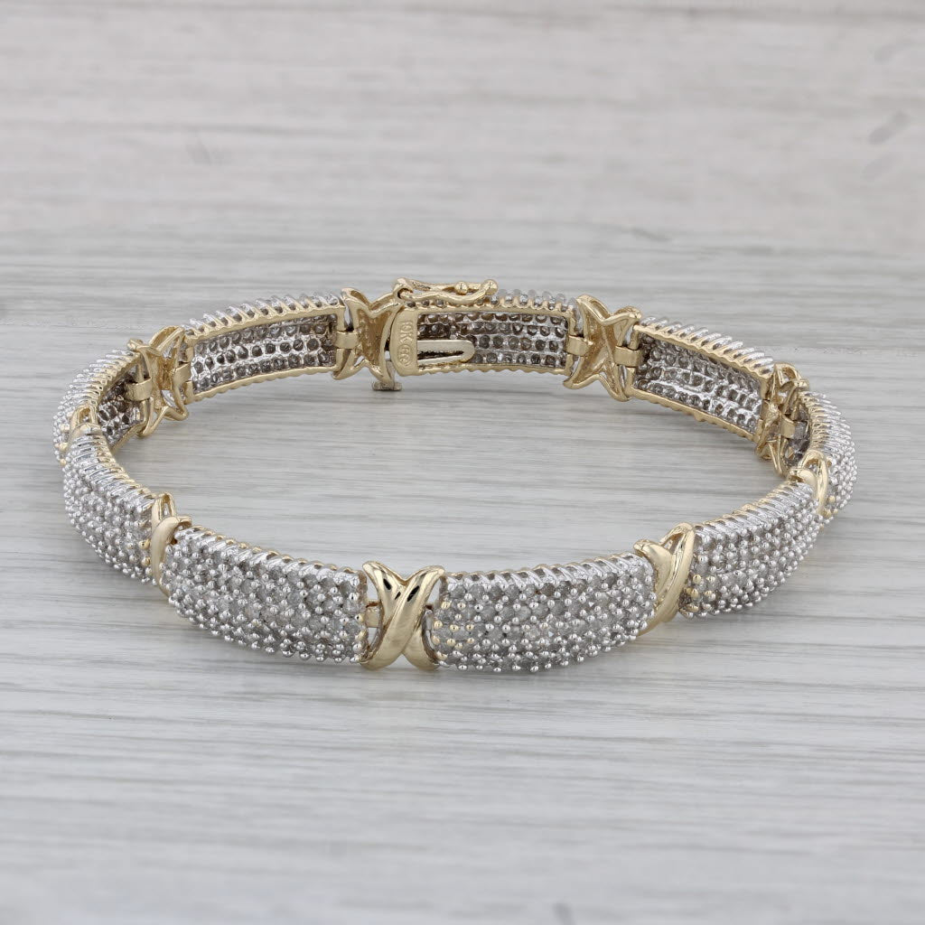Gray 3ctw Pave Diamond Bracelet 10k Yellow Gold 7.5" 8.3mm