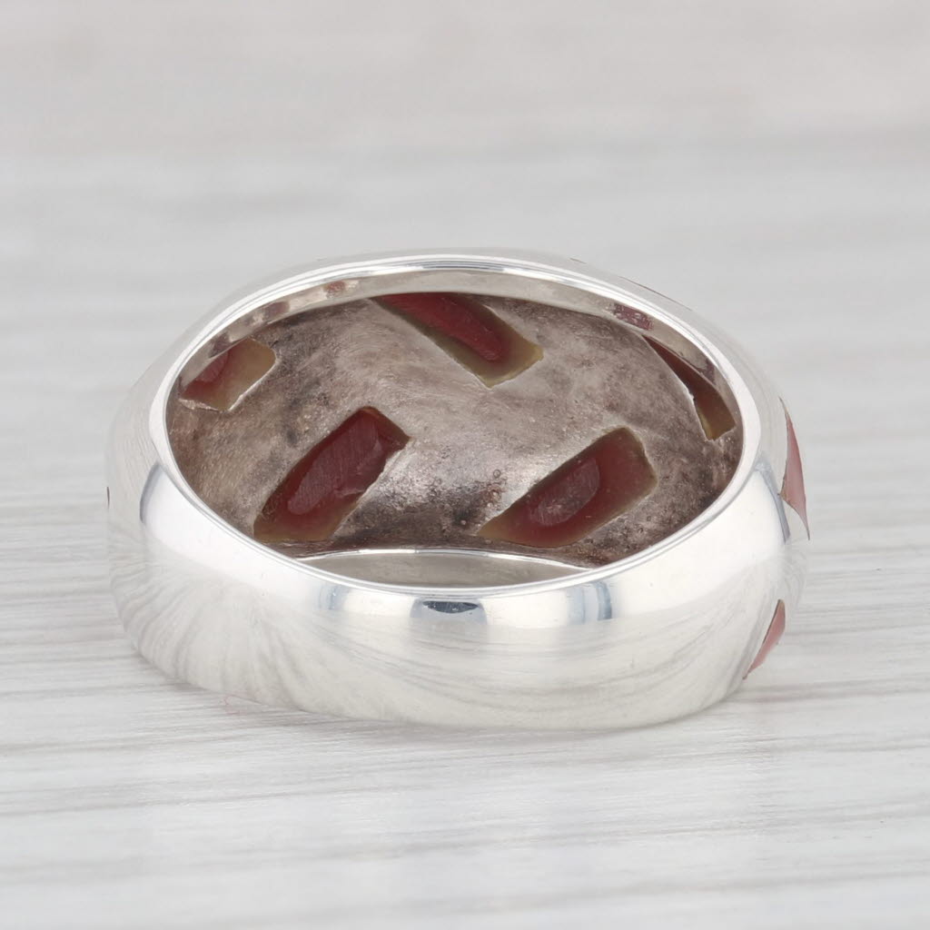 Light Gray Red Resin Domed Ring Sterling Silver Size 5.75 Band