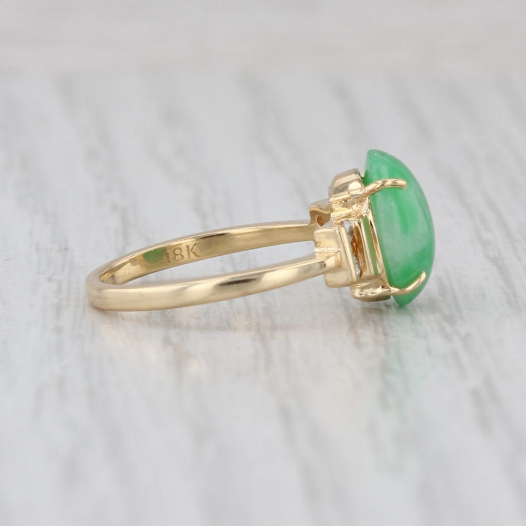 Oval Cabochon Green Jadeite Jade Diamond Ring 18k Yellow Gold Size 5.5