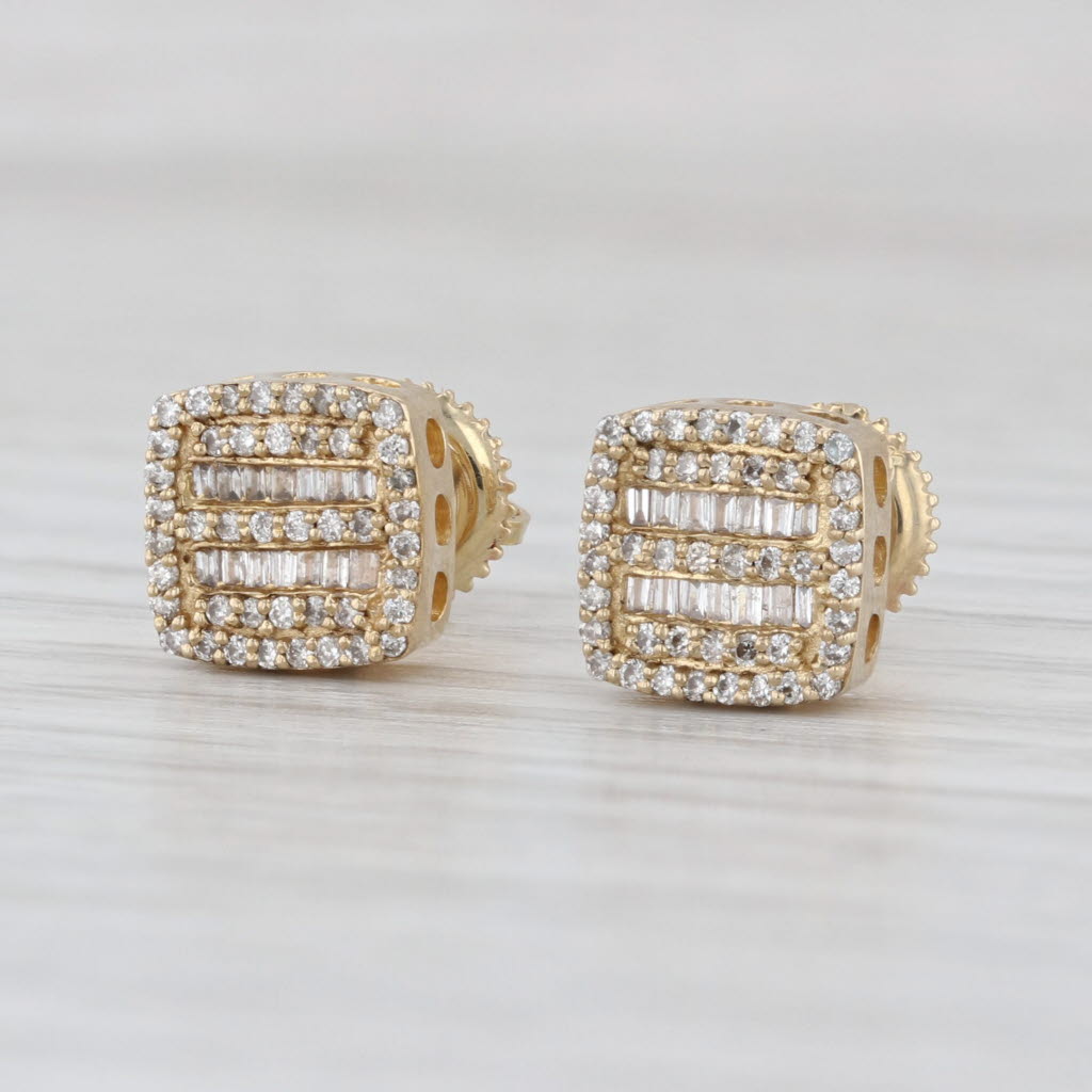 0.50ctw Diamond Pave Stud Earrings 10k Yellow Gold Square Studs